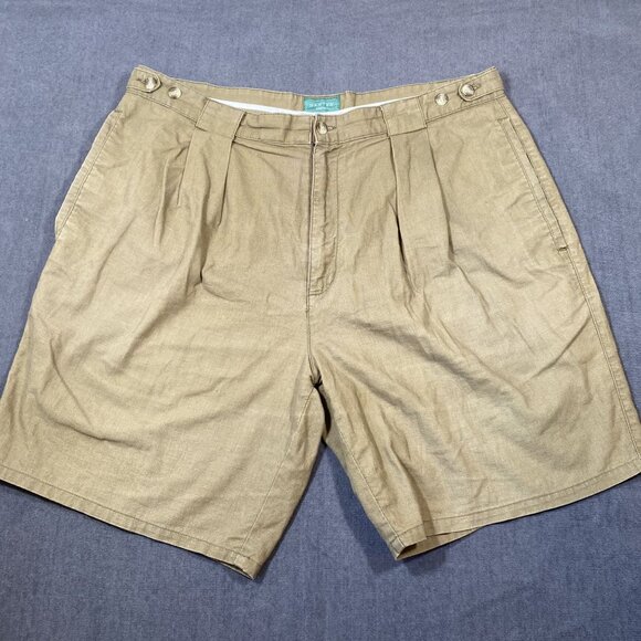 Vintage Baxter Mens Linen-Cotton Pleated Khaki Shorts Adjustable Waist Size 38 - Picture 1 of 12